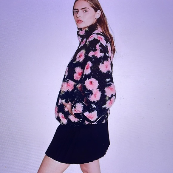 Sandy Liang x Target Floral Black Teddy Sherpa Half Zip Jacket - Picture 5 of 12